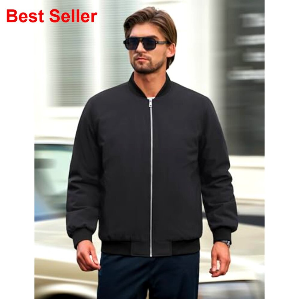 Polyester Bomber Jacket Windproof Padded Casual F… - image 2
